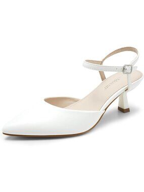 Women's White Kitten Heels 2.7 Inch Pointed Toe Pumps Shoes Party Dress Shoes